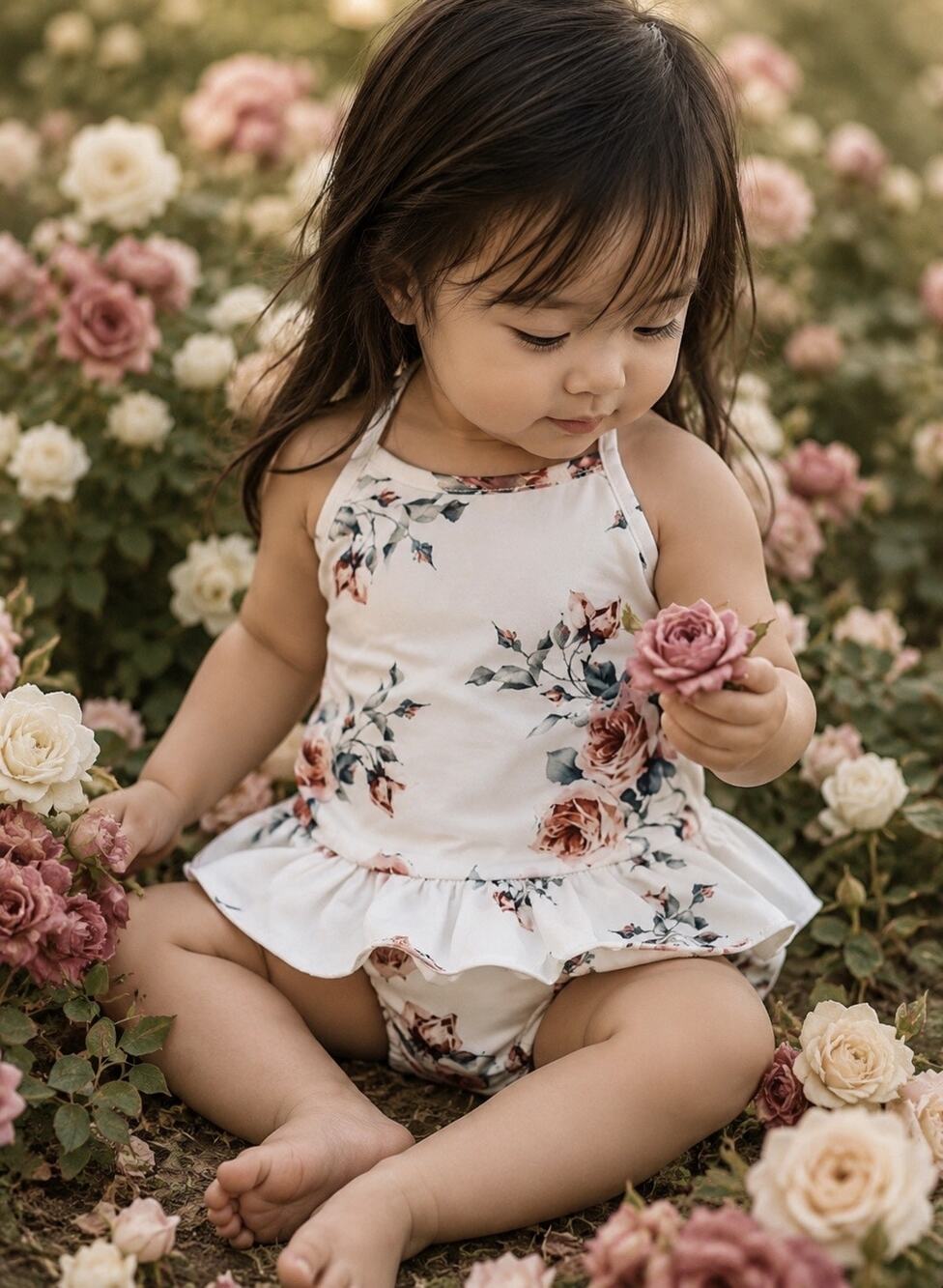 New 2pc Floral Rose Print Soft Peplum Halter Set 2T
